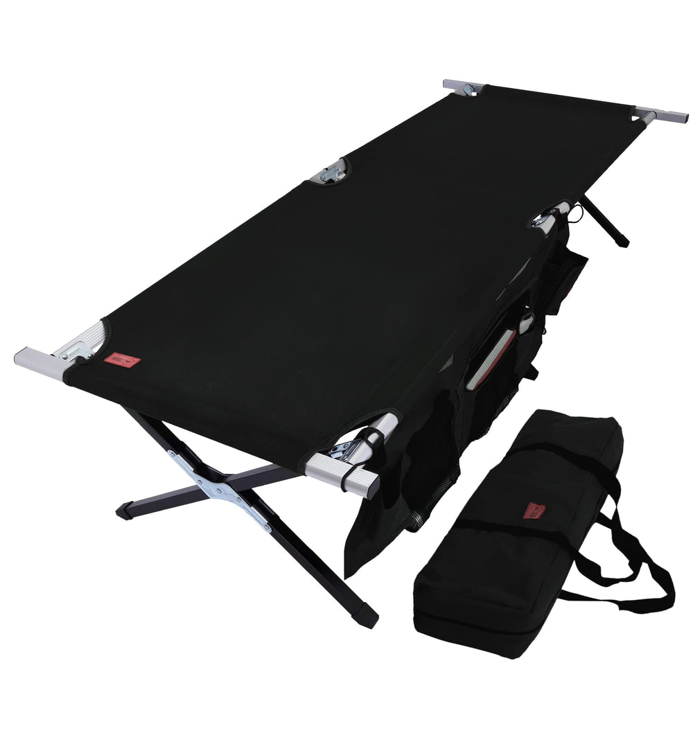 Tough Outdoors Evergreen camping cot extended frame for sturdy all-season camping comfort.