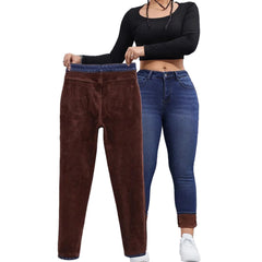 Toumov Womens Winter Fleece-Lined Jeans front view showing high waist and warm lining