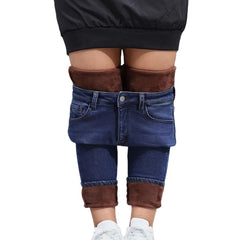 Toumov Womens Winter Fleece-Lined Jeans high waist design for layering