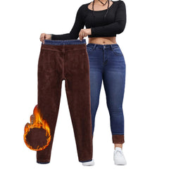 Toumov Womens Winter Fleece-Lined Jeans side silhouette highlight slim fit