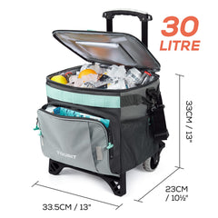 TOURIT 50-Can Collapsible Rolling Cooler side view with wheels for easy transport.