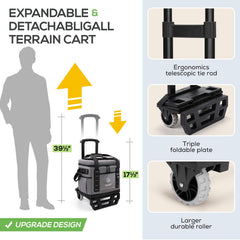 TOURIT all-terrain cart extended handle shows easy transport on uneven surfaces.