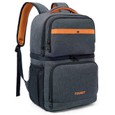 TOURIT Backpack Cooler double decks open showing organized dual compartments for snacks and beverages.