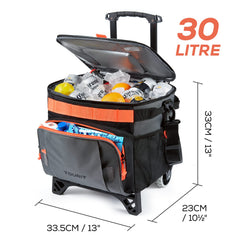 TOURIT cooler lid-open interior showing organized space for food and drinks.