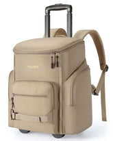 Tourit rolling cooler backpack side view shows ergonomic straps for comfortable carrying on weekend outings.
