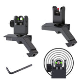 TPO fiber optic 45-degree offset front sight with bright red and green dots for quick low-light aiming.