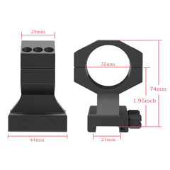 Side view of TPO GIII cantilever mount highlighting the 1.95 inch height for better sight alignment.