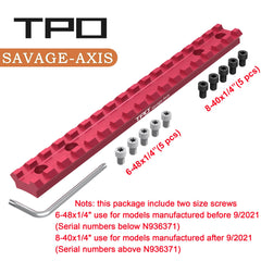 TPO Savage Axis red rail mount side view, slim profile for versatile weapon setup.