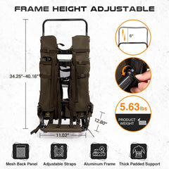 TR aluminum external frame backpack belt with quick-access pockets enables fast access.