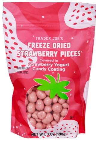 Trader Joe's freeze-dried strawberry pieces with yogurt coating, crunchy fruity snack