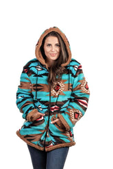 TrailCrest Aztec camo hooded jacket front view for wind protection