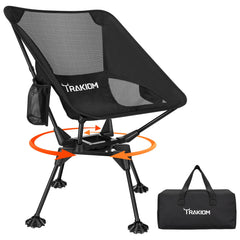 Trakiom 360° swivel camping chair in setup offers versatile outdoor comfort