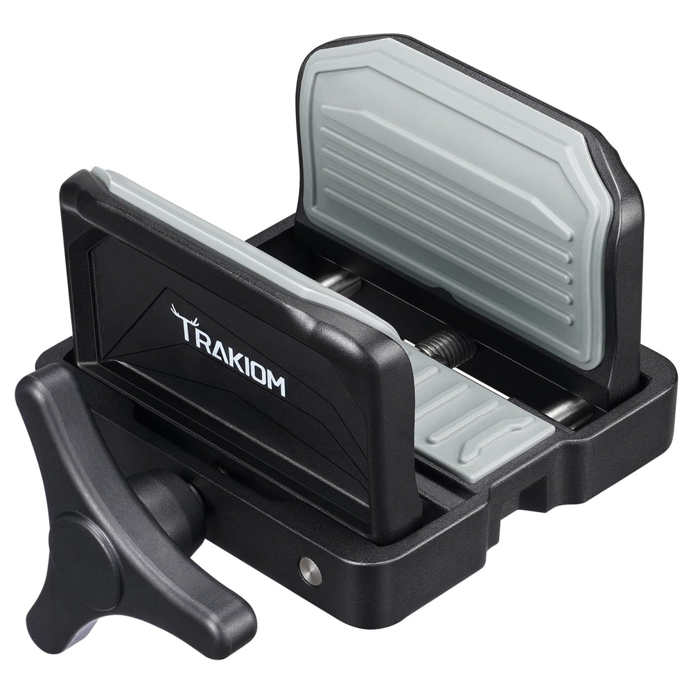 Trakiom Clamp Rest Head assembled on tripod for fast, secure mounting.
