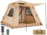 Trakiom inflatable tent setup demonstrates quick inflation for easy camp mornings.