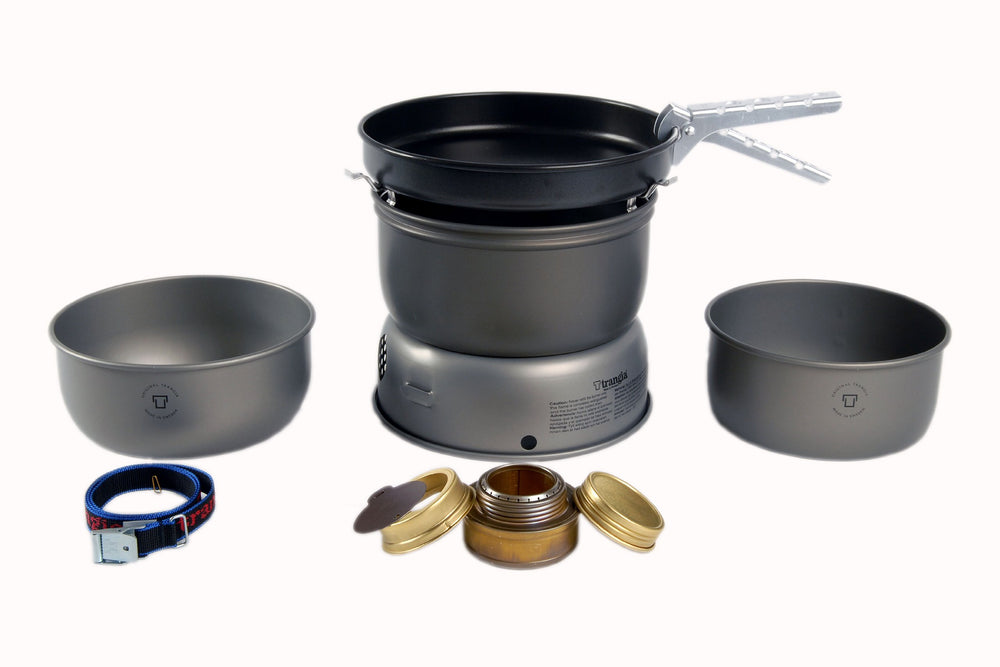 Trangia 25-3 ultralight stove kit on camp table, ideal for quick, easy meals
