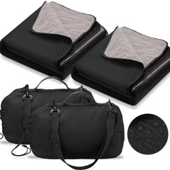 Tranqun outdoor blanket folded in black shows compact warmth for travel