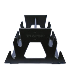 TRAPSKI Racing Series four-ski rack in organized home storage setup