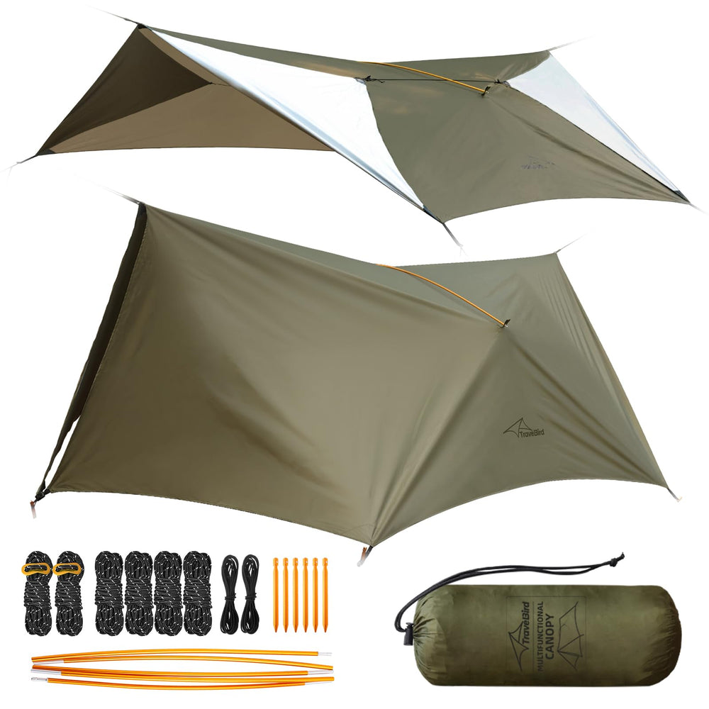 Travel Bird Ultralight Tarp coverage keeps you shaded and protected from rain and sun.