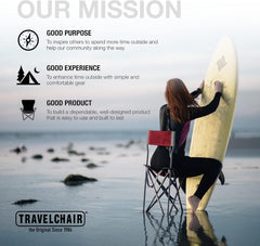 Travel Chair Ultimate Slacker mesh-seat-padding highlights comfort during outdoor moments.