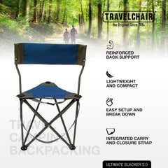 Travel Chair Ultimate Slacker stable feet and Ripstop fabric for durability.