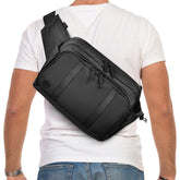 Travel Inspira large crossbody waist bag front view with organized pockets for daily carry