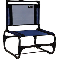 TravelChair Larry Chair blue front view showing a compact outdoor seat for travel and comfort