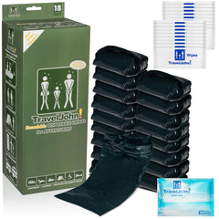 TravelJohn Adventurer double-pouch for odor masking and mess prevention.