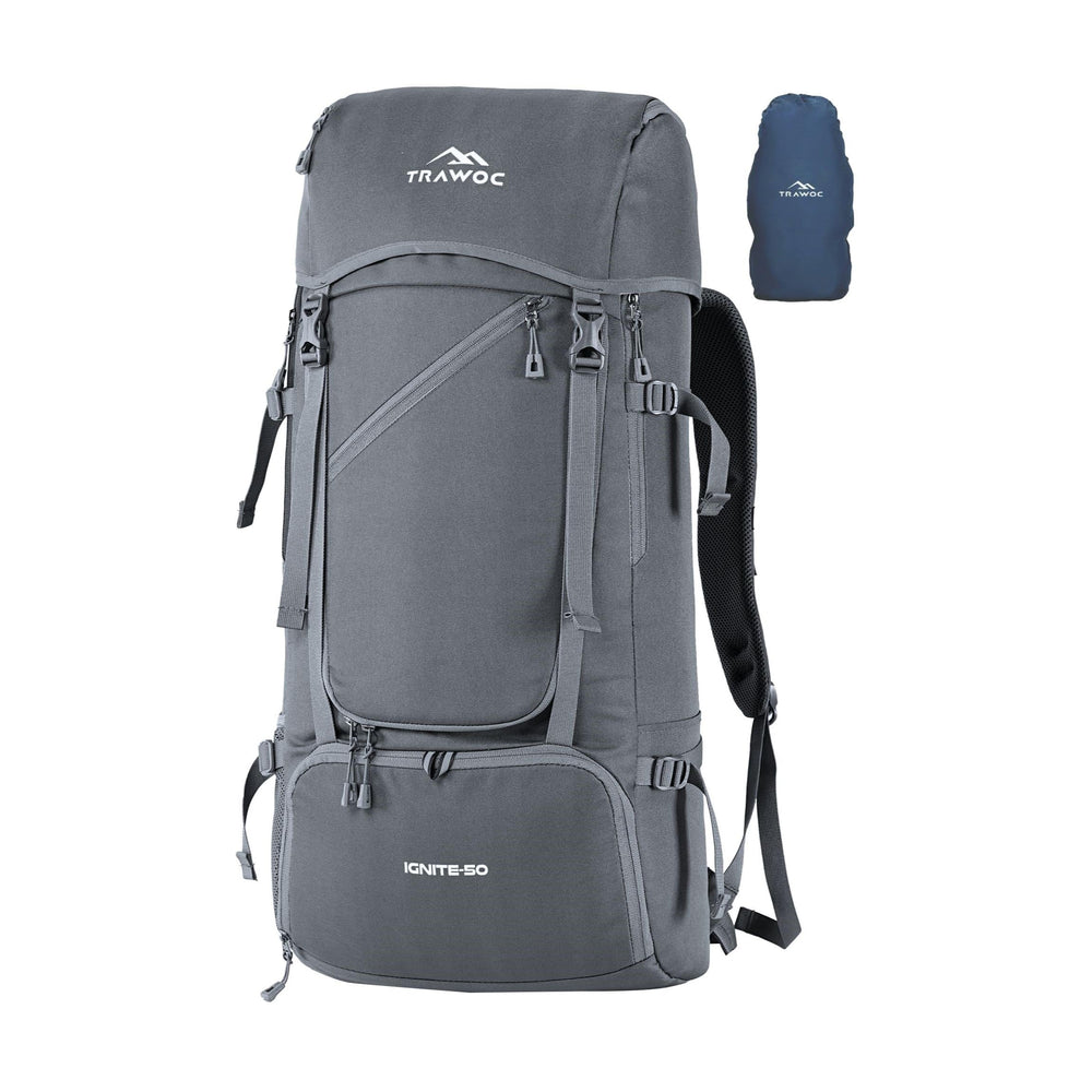 TRAWOC IGNITE 50L Backpack Grey with front and top opening