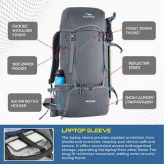 Integrated rain cover on TRAWOC IGNITE 50L Grey Backpack