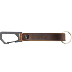 Trayvax Keyton leather keychain closeup highlighting durable leather for everyday carry.