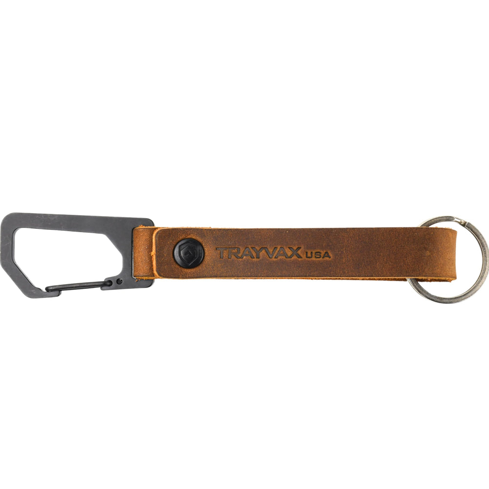 Trayvax Keyton leather keychain viewed from the side, durable daily carry