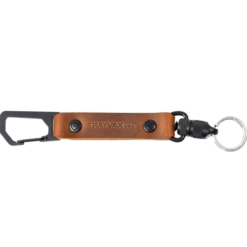 Trayvax Link Lanyard leather keychain with belt clip for easy access