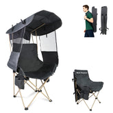 The Treasmap folding camping chair with canopy setup provides full sun protection outdoors.