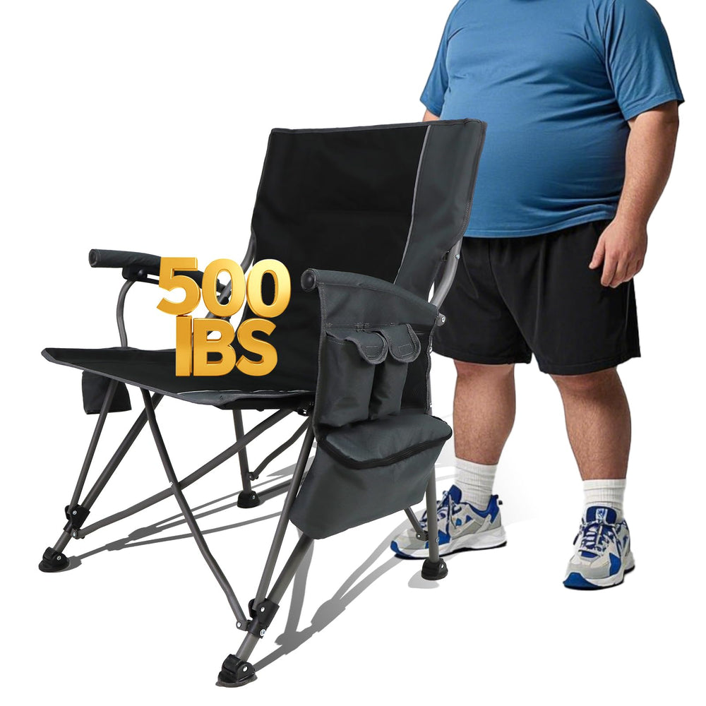 The Treasmap heated chair front view shows cozy warmth for chilly camp nights