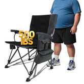 The Treasmap heated chair front view shows cozy warmth for chilly camp nights
