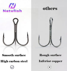 High carbon steel treble hooks โ 50 pieces