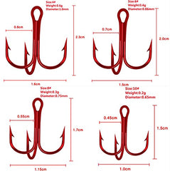 Assorted treble hook sizes 2, 4, 6, 8, 10 (10pcs each)