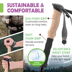 TREKOLOGY Trek-Z adjustable poles demonstrating 20cm range for a comfortable fit.