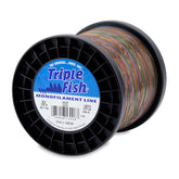 Triple Fish monofilament line 125 lb test on spool for strong knot strength.