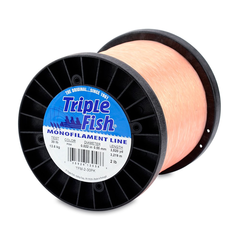 Triple Fish Mono Line pink spool demonstrates 30 lb test for versatile setups.