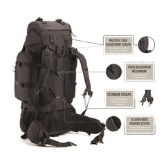 Tripole Colonel 80L rain cover stowed in base pocket keeps gear dry.