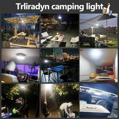 Trliradyn tent lighting hanging inside tent enables overhead illumination