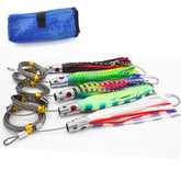 Five color 6.5-inch jet head trolling lure set fully rigged with 150lb leader