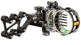 Trophy Ridge React Pro left sight mounted on bow with bright yardage indicators for quick aiming.