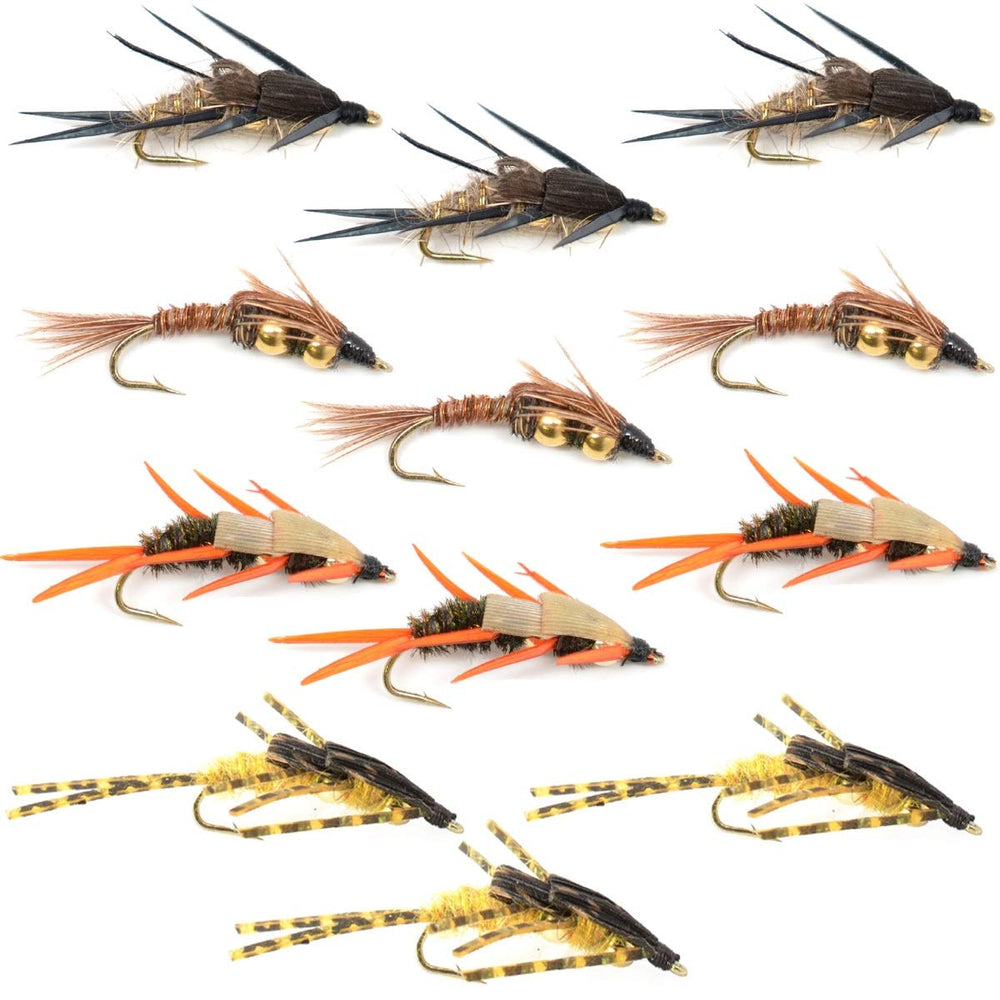Trout fly assortment: double bead nymph collection, 1 dozen