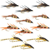 Trout fly assortment: double bead nymph collection, 1 dozen