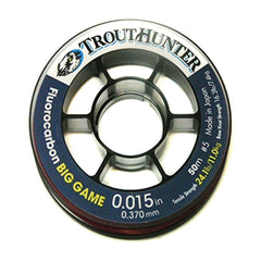 TroutHunter big game fluorocarbon tippet spool close-up, 0.017 in diameter, 50 m length for strong, abrasion-resistant fishing