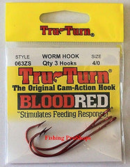 Tru Turn 4/0 Blood Red Worm Hooks - Ultra Sharp, 3 Pack