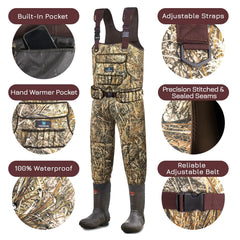 Trudave waders sealed seams highlight waterproof performance for wetland fishing.