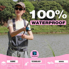 Trudave women's waders show the flap pocket for easy access to essentials